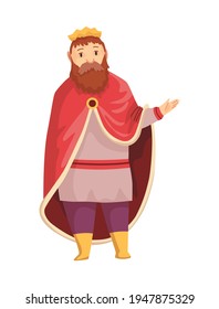Medieval kingdom character of middle ages historic period vector Illustration. King with crown and royal robes