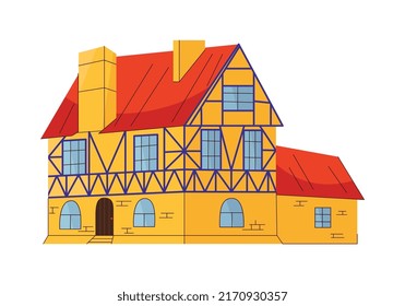 Medieval kingdom dragon composition with flat isolated image of fairy tale building on blank background vector illustration
