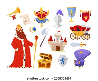 Medieval kingdom - modern flat design style object set