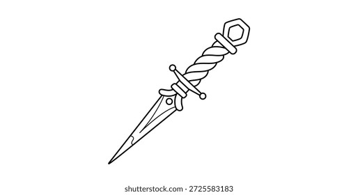 Medieval Knife Dagger Line Art Vector Illustration Isolated On White Background