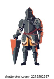 Medieval knight in armor wields sword bravely isolated