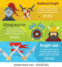 Medieval knight banner horizontal concept set. Flat illustration of 3 medieval knight vector banner horizontal concepts for web