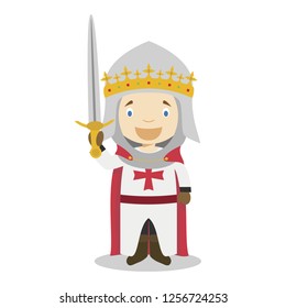 Medieval knight cartoon character. Vector Illustration. Kids History Collection.