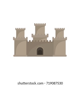 Medieval knight castle with fortified wall and towers icon. Flat illustration of Medieval castle vector icon for web isolated on white background