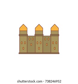 Medieval knight castle with fortified wall and towers icon. Flat illustration of Medieval castle vector icon for web isolated on white background