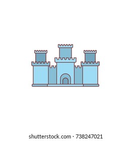 Medieval knight castle with fortified wall and towers icon. Flat illustration of Medieval castle vector icon for web isolated on white background
