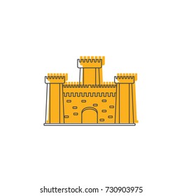 Medieval Knight Citadel With Fortified Wall And Towers Icon. Doodle Illustration Of Medieval Castle Vector Icon For Web Isolated On White Background