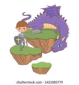 Medieval knight and dragon of fairytale design vector illustration