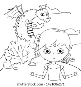 Medieval knight and dragon of fairytale design
