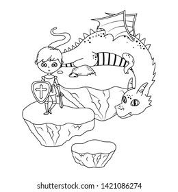 Medieval knight and dragon of fairytale design