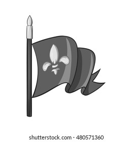 Medieval knight flag icon in black monochrome style isolated on white background. Distinction symbol vector illustration