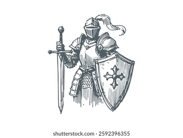 Medieval Knight hand drawn sketch vector