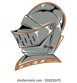 Medieval knight head in helmet. Vector illustration 