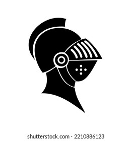 Icono medieval de cabeza de caballero aislado silueta. Vista de perfil de casco vectorial, máscara de alta velocidad pesada