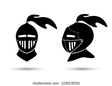 Medieval knight in helmet. Black silhouette isolated on white