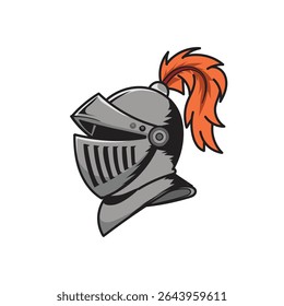 Capacete cavaleiro medieval com penas, isolado no fundo branco