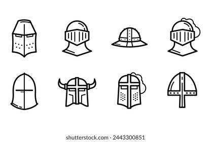 Medieval knight helmet, knight's helmet - set of vector icon	