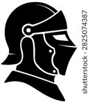 Medieval Knight Helmet Profile Vector Illustration in Black Silhouette