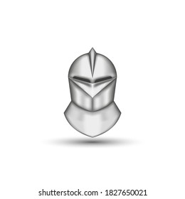 Medieval knight helmet realistic front view isolated on white background, vintage combat metal armor head protection, clip art 3d vector illustration