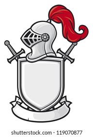 Medieval Knight Helmet, Shield, Crossed Swords And Banner - Coat Of Arms 