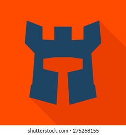 Medieval knight helmet. Tower. Vector illustration