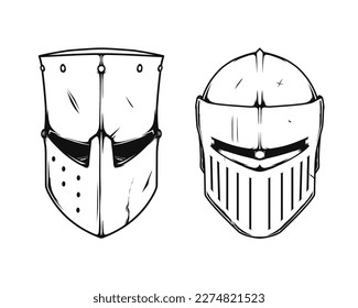 dibujo del vector del casco de caballero medieval