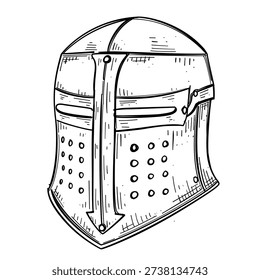 medieval knight helmet vector line art hand drawn illustration