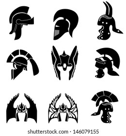 Medieval knight  helmets. Vector illustration
