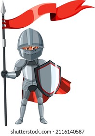 Medieval Knight Holding Shield And Flag Illustration