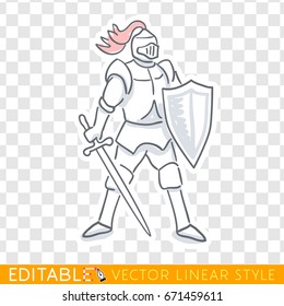 Medieval Knight Icon. Editable Line Sketch. Stock Vector. Historical Illustration