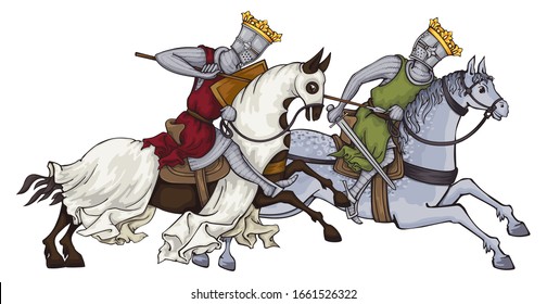 Medieval knight .King.Rider in mail armor on horseback.