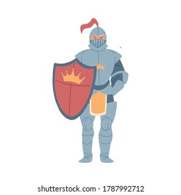 Caballero medieval con diseño de escudo Reino y tema de cuento de hadas Ilustración vectorial