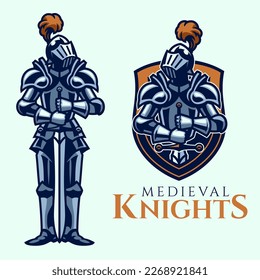 Medieval Knight Mascot Sport Logo Style Set