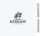 Medieval Knight On Horse With Shield And Sword logo design vector illustration