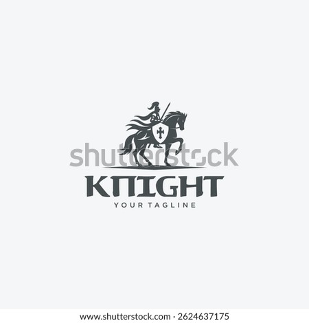 Medieval Knight On Horse With Shield And Sword logo design vector illustration