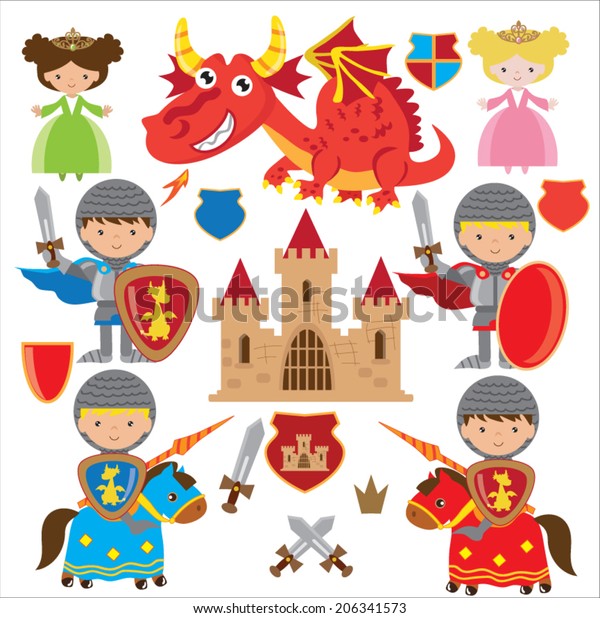 Ilustración Vectorial De Caballero Medieval Princesa Y Dragón 6822