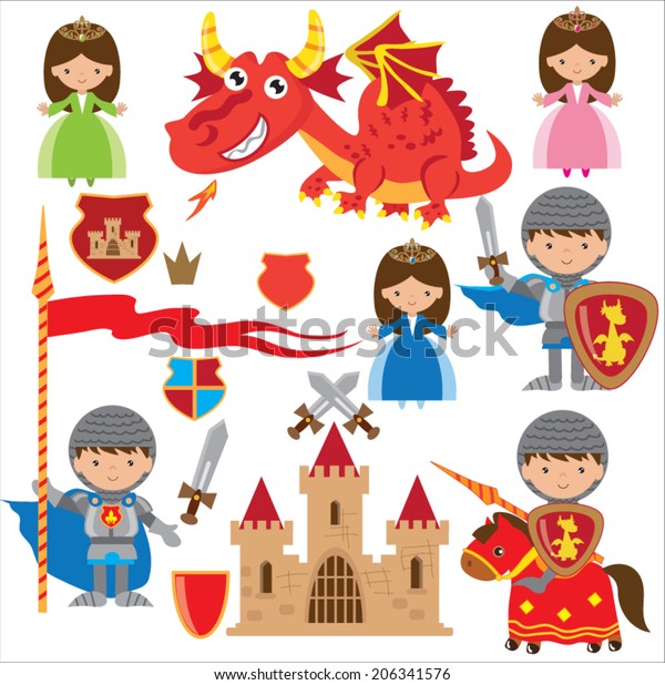 Medieval Knight Princess Dragon Vector Illustration Stock Vector ...