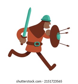 Medieval knight semi flat color vector character. Running figure. Full body person on white. Fiction. Historical personage. Simple cartoon style illustration for web graphic design and animation