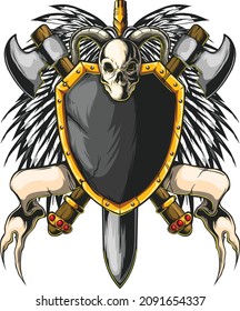 Medieval knight shield emblem and sword isolated. Vector illustration