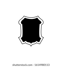 Medieval knight shield shape emblem or badge - black and white monochrome graphic vector illustration isolated on white background. Royal heraldic element or insignia.