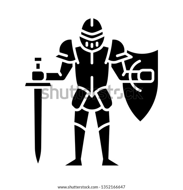 Medieval Knight Shield Sword Glyph Icon Stock Vector