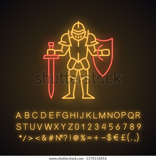 Medieval Knight Shield Sword Neon Light Stock Vector