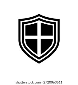 Escudo medieval del caballero con la Ilustración vectorial Horizontal de la silueta de la cruz de la Vertical para la protección del activo y de la seguridad del juego de la heráldica histórica