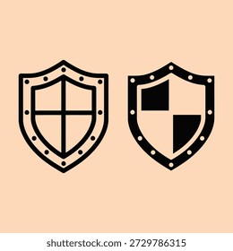 Escudos de cavaleiro medieval com padrões de cruz arrojados armadura de proteção simbolizando defesa e força isolados no fundo bege
