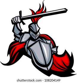 Medieval Knight with Sword and Shield Vector Mascot