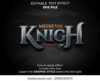 medieval knight text effect, font editable, typography, 3d text for medieval fantasy and  rpg games. vector template svg