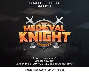 medieval knight text effect, font editable, typography, 3d text for medieval fantasy and  rpg games. vector template