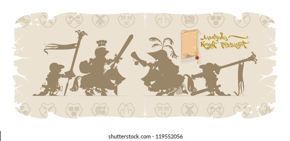 Medieval knight tournament. Silhouettes, 4, vector