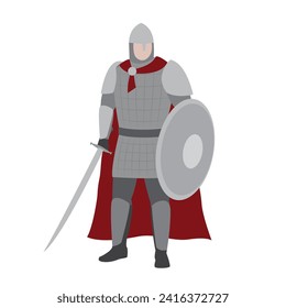 medieval knight warrior with sword and shield, vector illustration