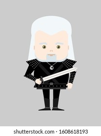 medieval knight Witcher Geralt with a sword. Vector illustration